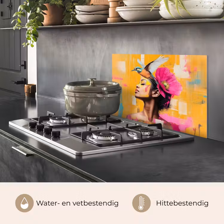 Spatscherm keuken - Vogel - Vrouw - Abstract - Bloem — 7