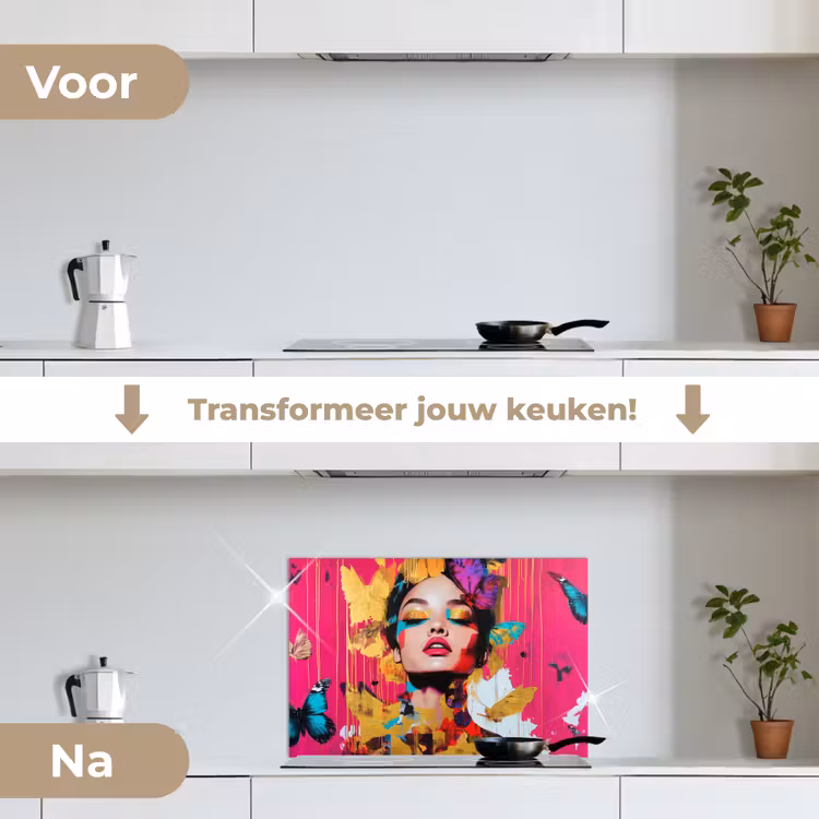 Spatscherm keuken - Vrouw - Abstract - Kleurrijk — 3