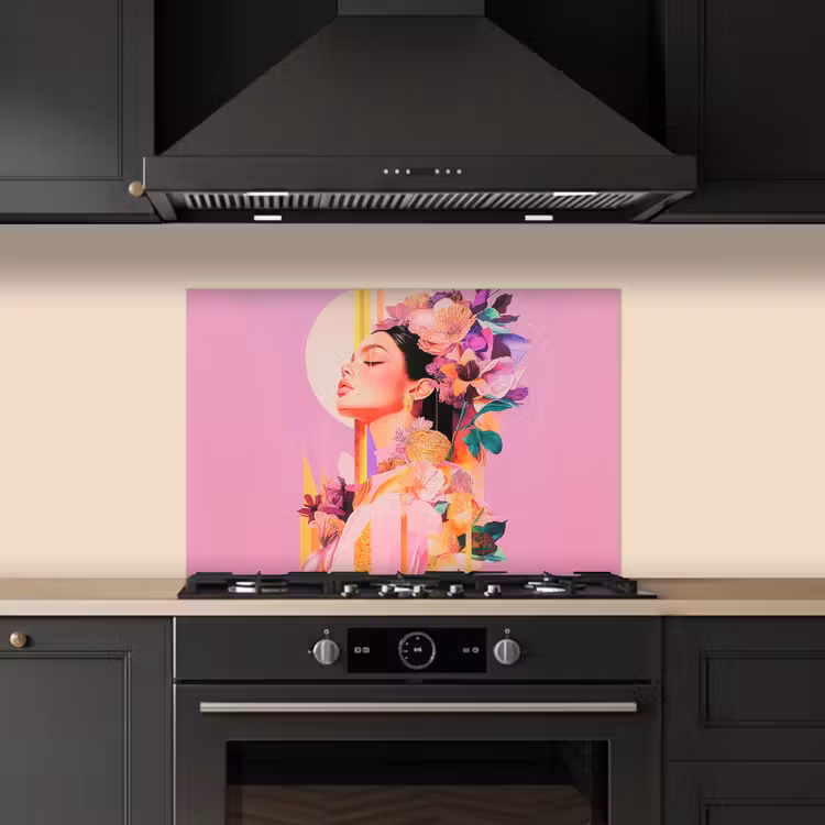 Spatscherm keuken - Vrouw - Bloemen - Paars - Abstract — 2