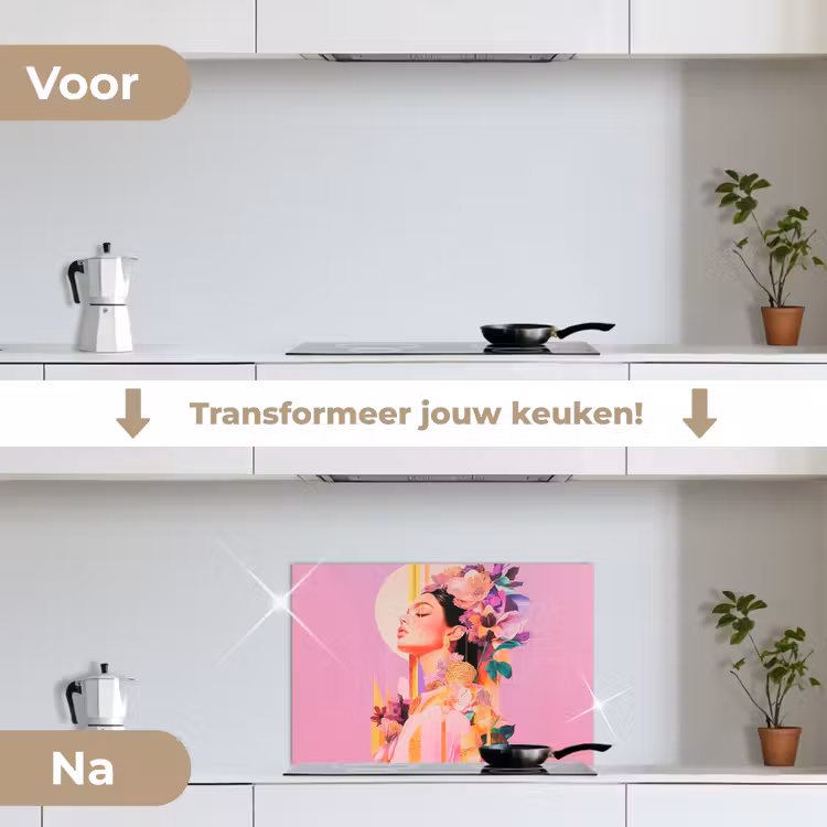 Spatscherm keuken - Vrouw - Bloemen - Paars - Abstract — 3
