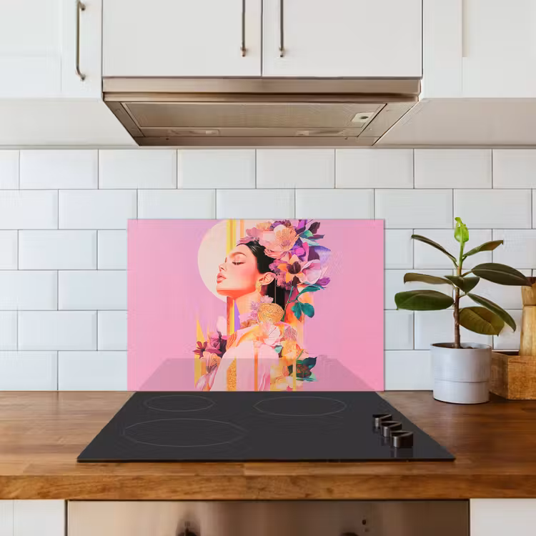 Spatscherm keuken - Vrouw - Bloemen - Paars - Abstract — 6