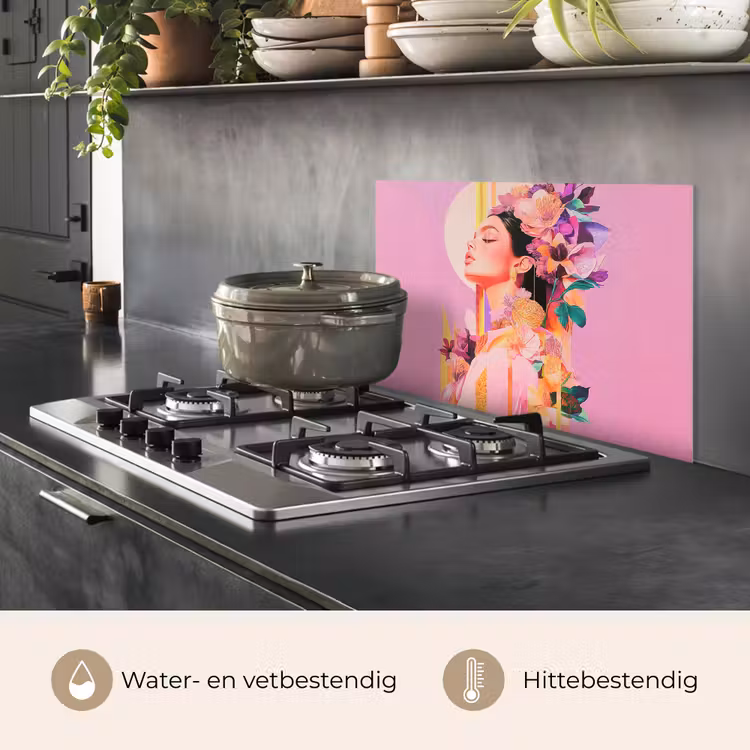 Spatscherm keuken - Vrouw - Bloemen - Paars - Abstract — 7