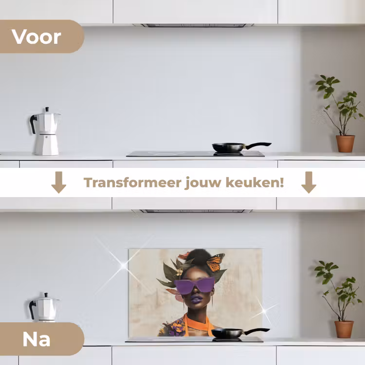 Spatscherm keuken - Vrouw - Zonnebril - Vlinder - Bloemen — 3