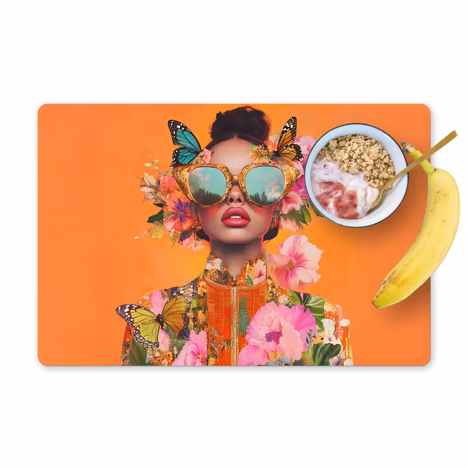 Placemat - 6 stuks - Vlinders - Vrouw - Zonnebril - Kleurrijk — 1