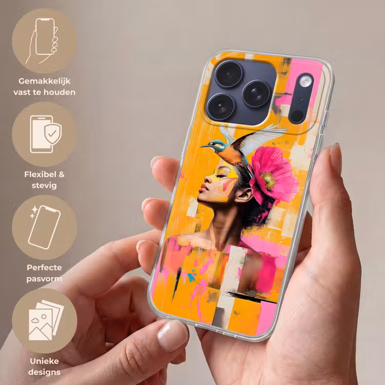 Telefoonhoesje Softcase - Vogel - Vrouw - Abstract - Bloem — 4