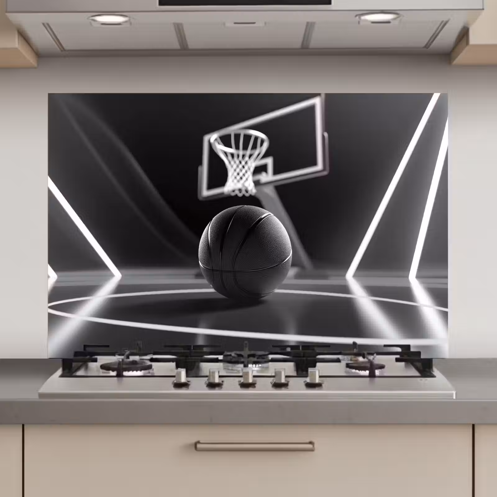 Spatscherm keuken - Basketbal - Basketbalveld - Lichtlijnen — 1