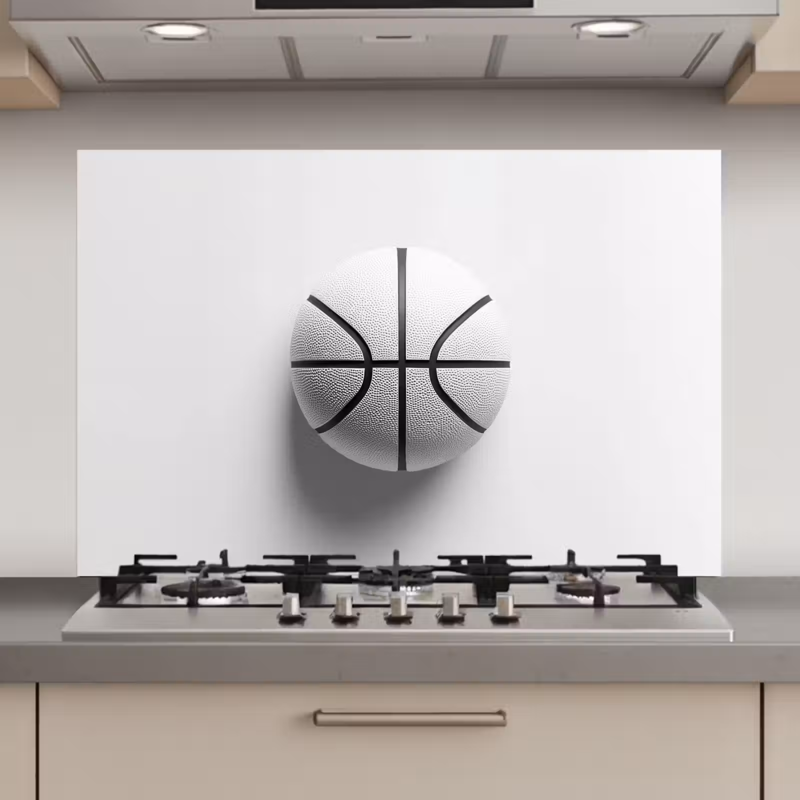 Spatscherm keuken - Basketbal - Wit - Schaduw - Lijnen — 1