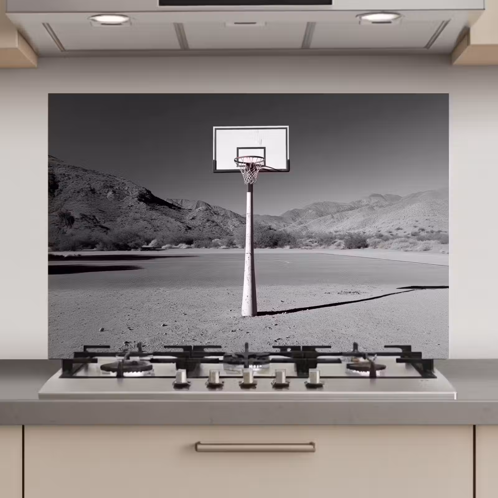 Spatscherm keuken - Basketbalpaal - Landschap - Zand - Wit — 1