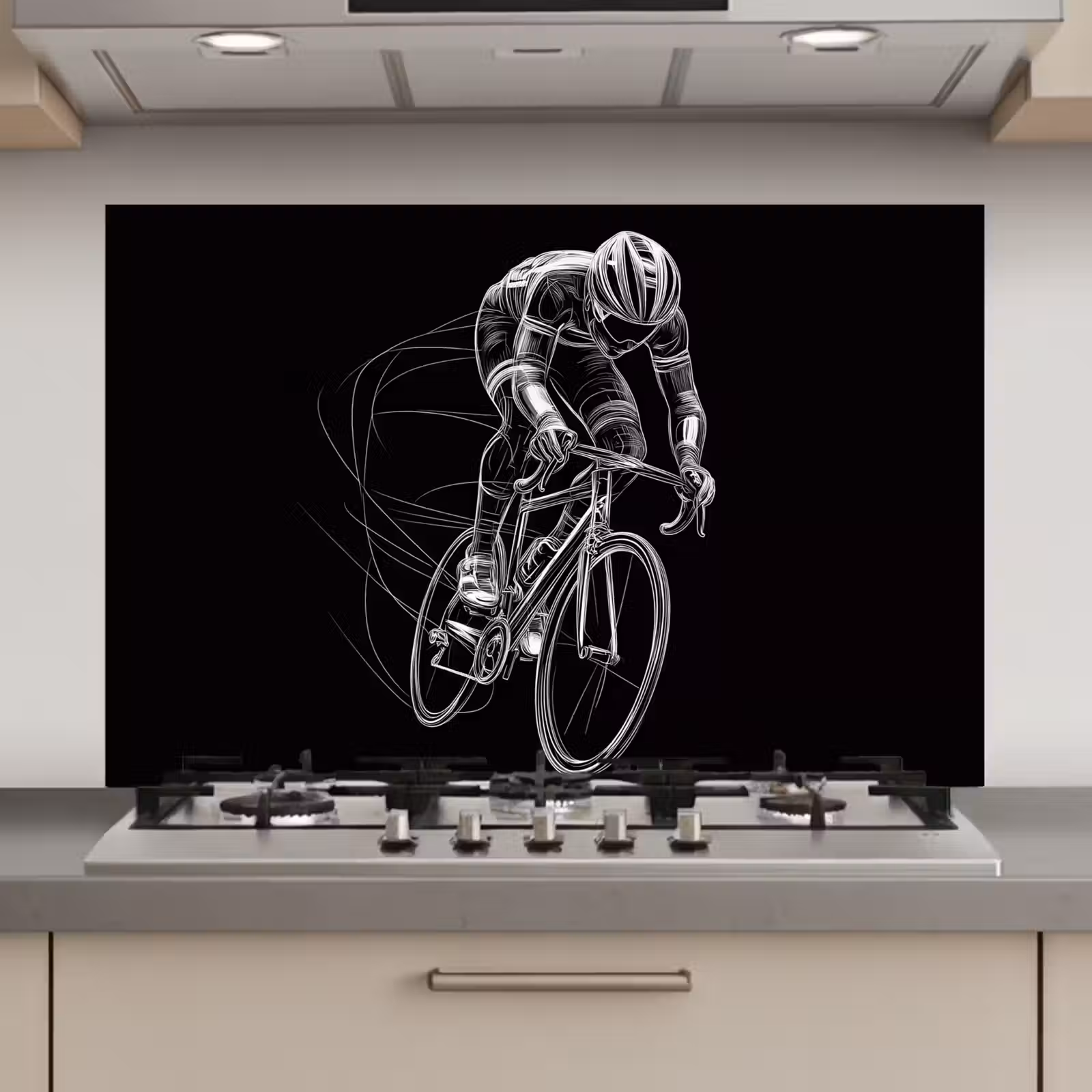 Spatscherm keuken - Lijntekening - Wit - Wielrennen - Snelheid — 1
