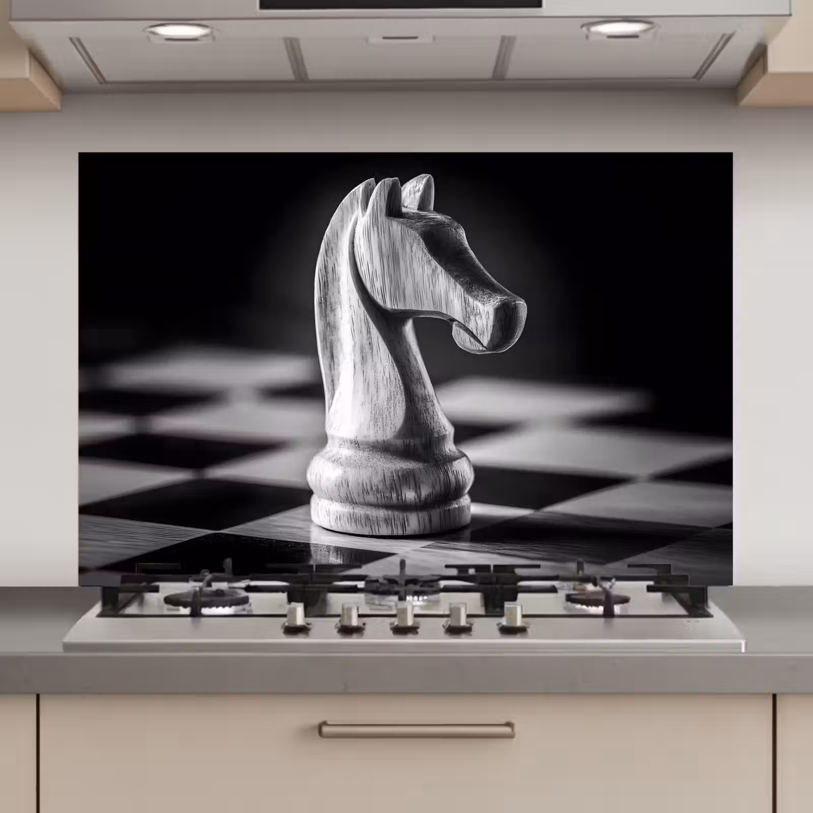 Spatscherm keuken - Paard - Hout - Schaalbord - Zwart — 1