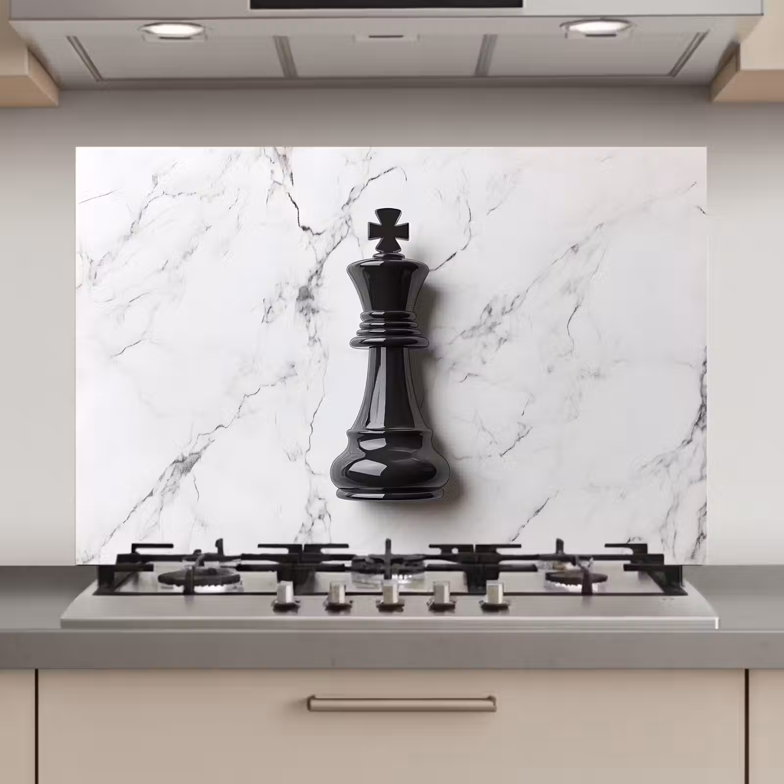Spatscherm keuken - Schaakstuk - Koning - Zwart - Marmer — 1