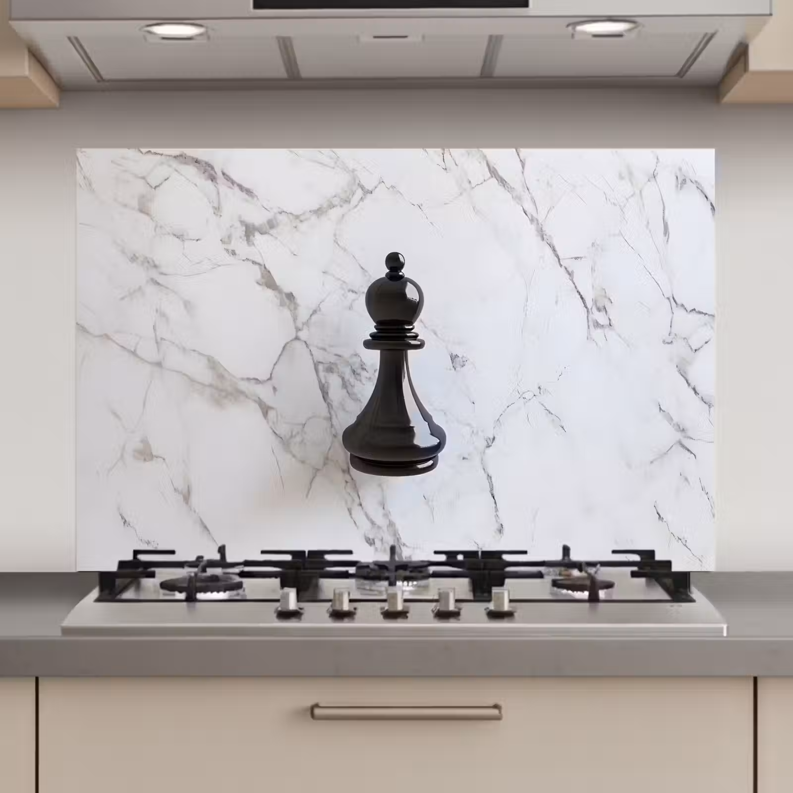 Spatscherm keuken - Schaakstuk - Loper - Zwart - Marmer — 1