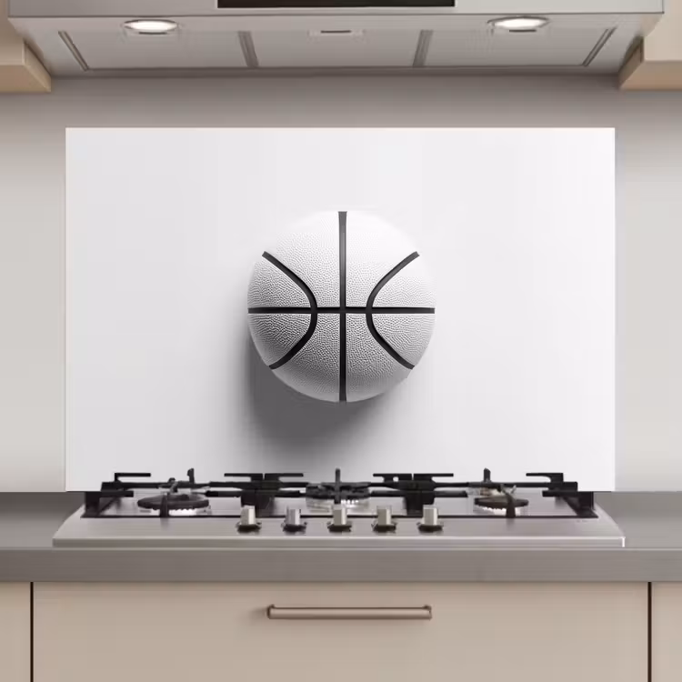 Spatscherm keuken - Basketbal - Wit - Schaduw - Lijnen — 1