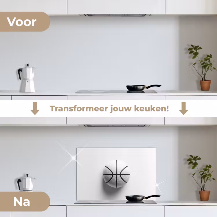 Spatscherm keuken - Basketbal - Wit - Schaduw - Lijnen — 3