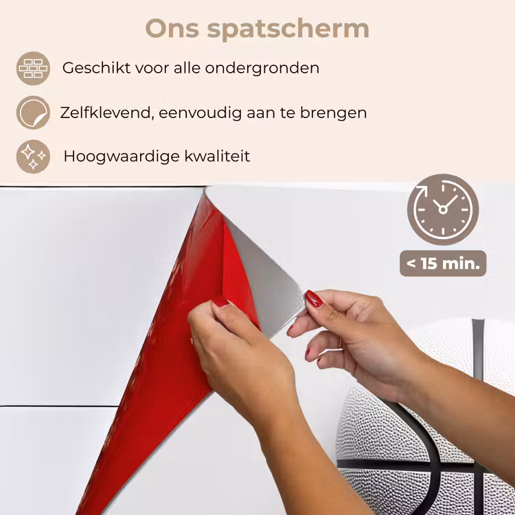 Spatscherm keuken - Basketbal - Wit - Schaduw - Lijnen — 4