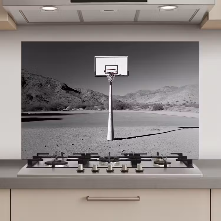 Spatscherm keuken - Basketbalpaal - Landschap - Zand - Wit — 1