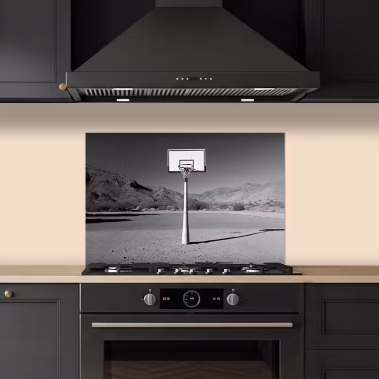 Spatscherm keuken - Basketbalpaal - Landschap - Zand - Wit — 2