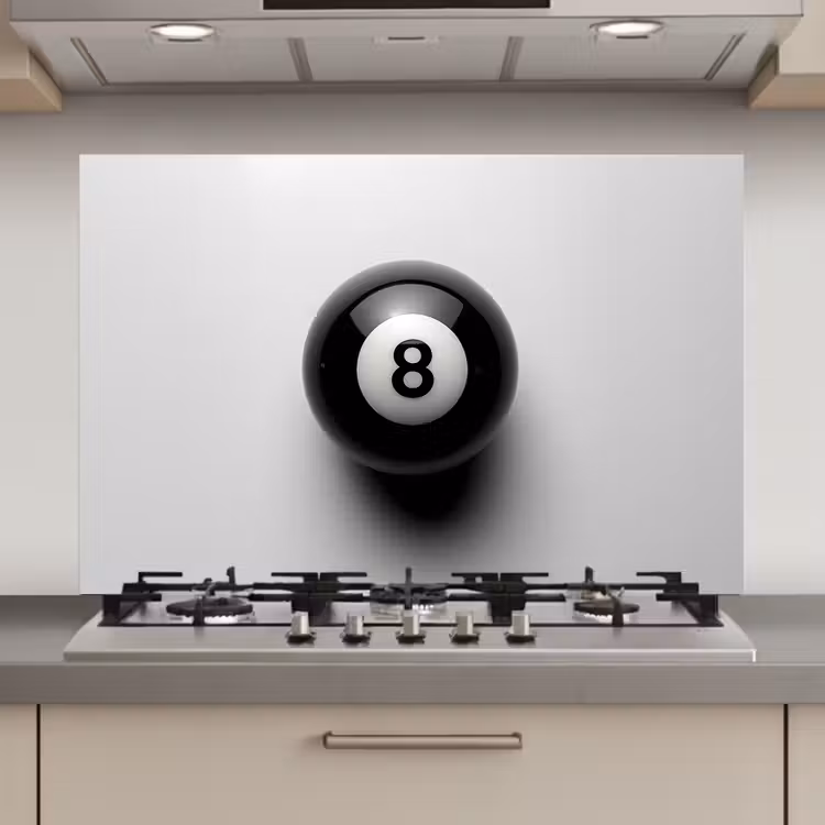 Spatscherm keuken - Biljartbal - Getal - Acht - Wit — 1