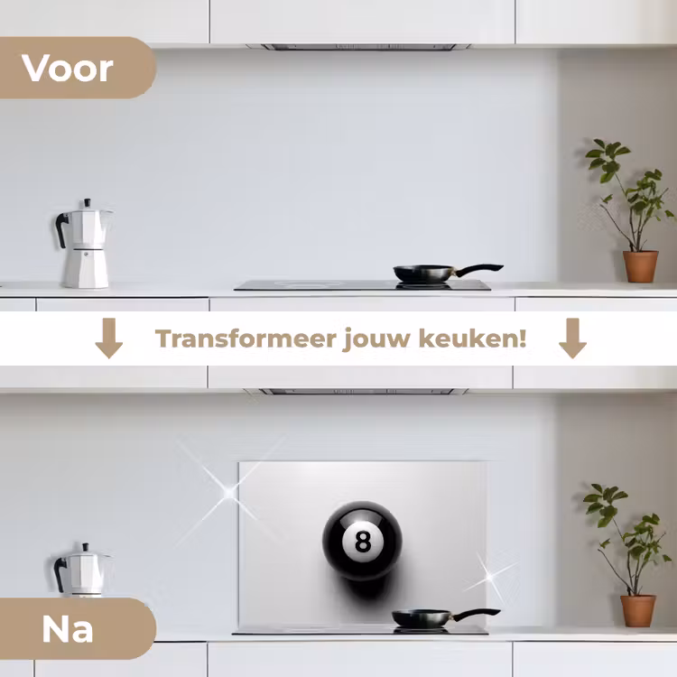 Spatscherm keuken - Biljartbal - Getal - Acht - Wit — 3