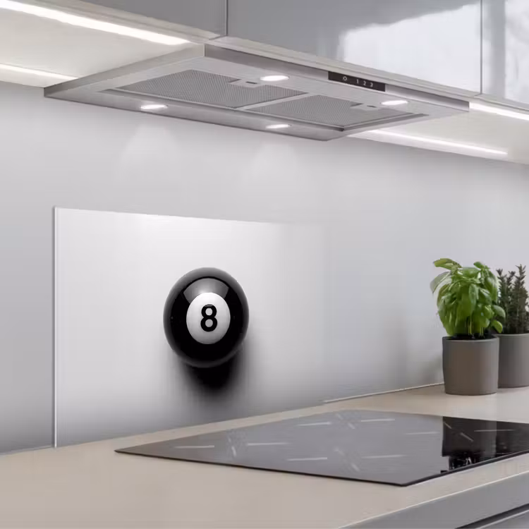 Spatscherm keuken - Biljartbal - Getal - Acht - Wit — 5