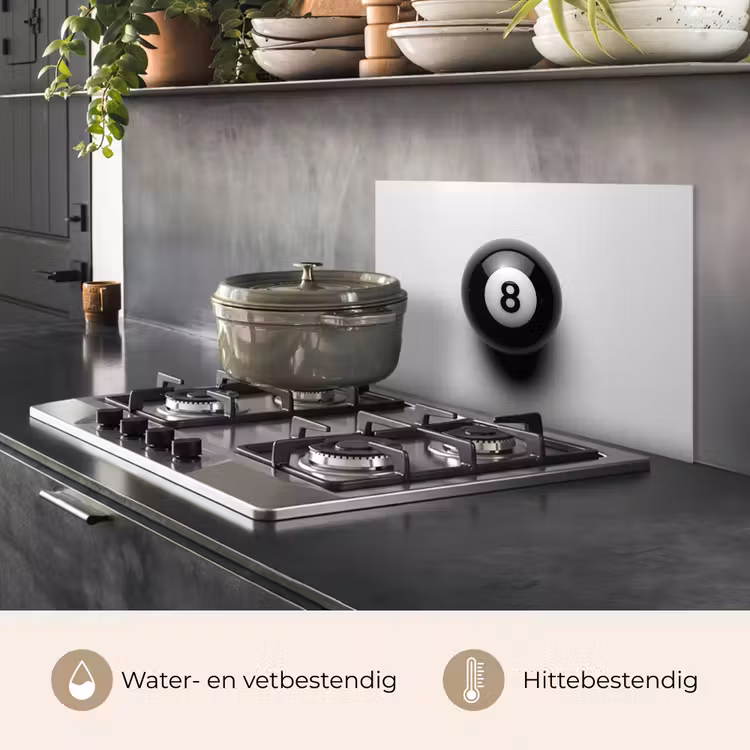 Spatscherm keuken - Biljartbal - Getal - Acht - Wit — 7