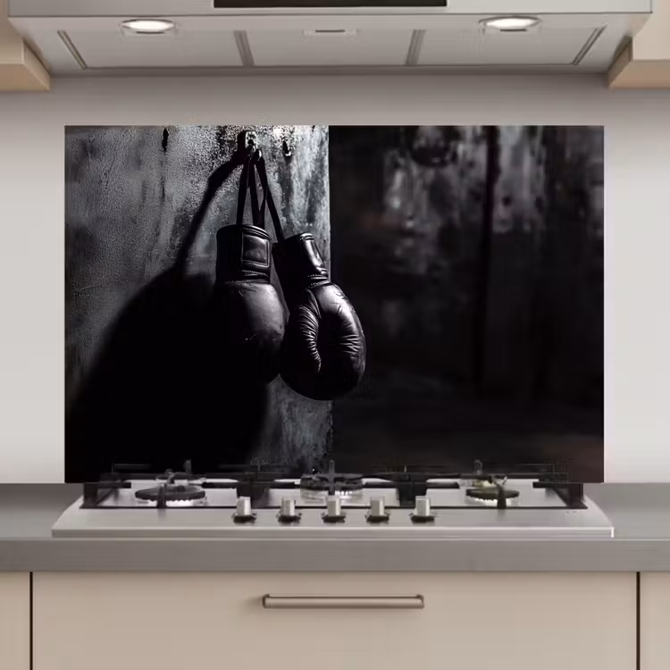 Spatscherm keuken - Bokshandschoenen - Muur - Duister - Zwart — 1