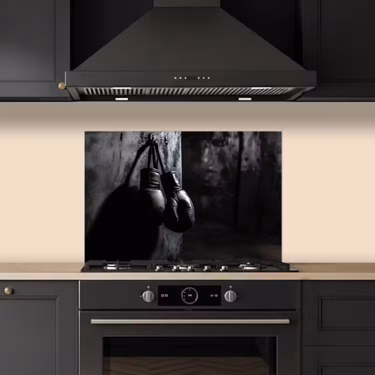 Spatscherm keuken - Bokshandschoenen - Muur - Duister - Zwart — 2