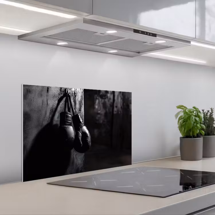 Spatscherm keuken - Bokshandschoenen - Muur - Duister - Zwart — 5
