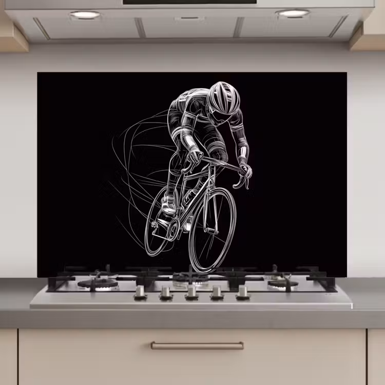 Spatscherm keuken - Lijntekening - Wit - Wielrennen - Snelheid — 1