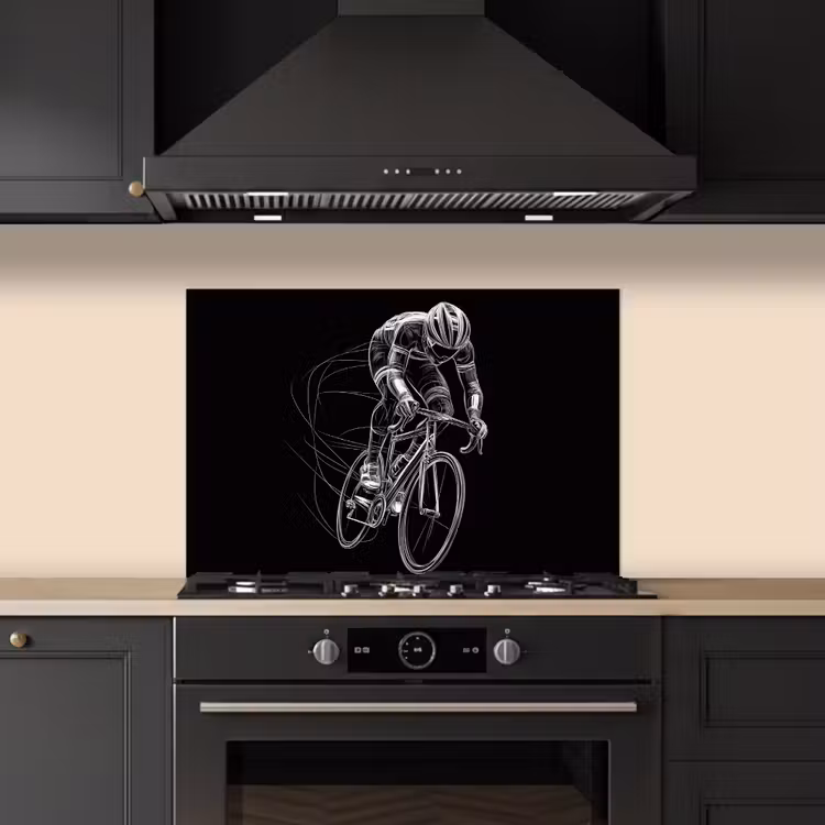 Spatscherm keuken - Lijntekening - Wit - Wielrennen - Snelheid — 2