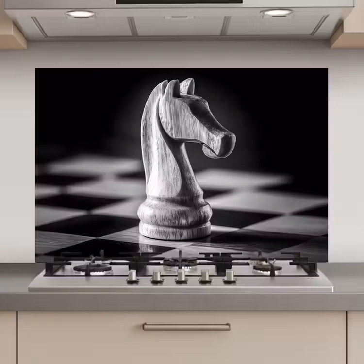 Spatscherm keuken - Paard - Hout - Schaalbord - Zwart — 1