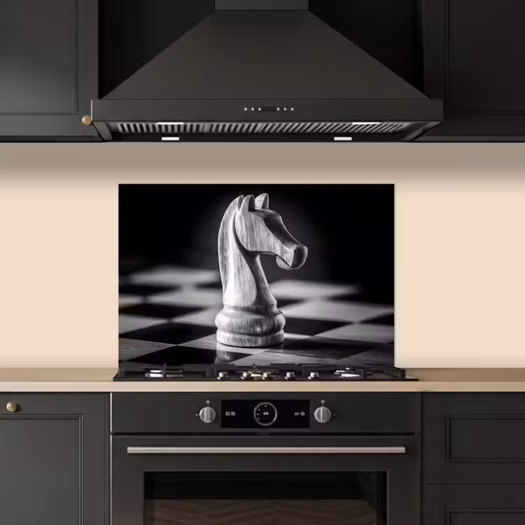 Spatscherm keuken - Paard - Hout - Schaalbord - Zwart — 2