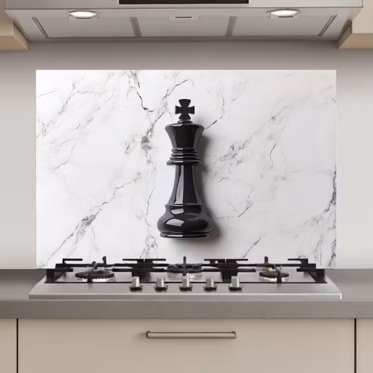 Spatscherm keuken - Schaakstuk - Koning - Zwart - Marmer — 1