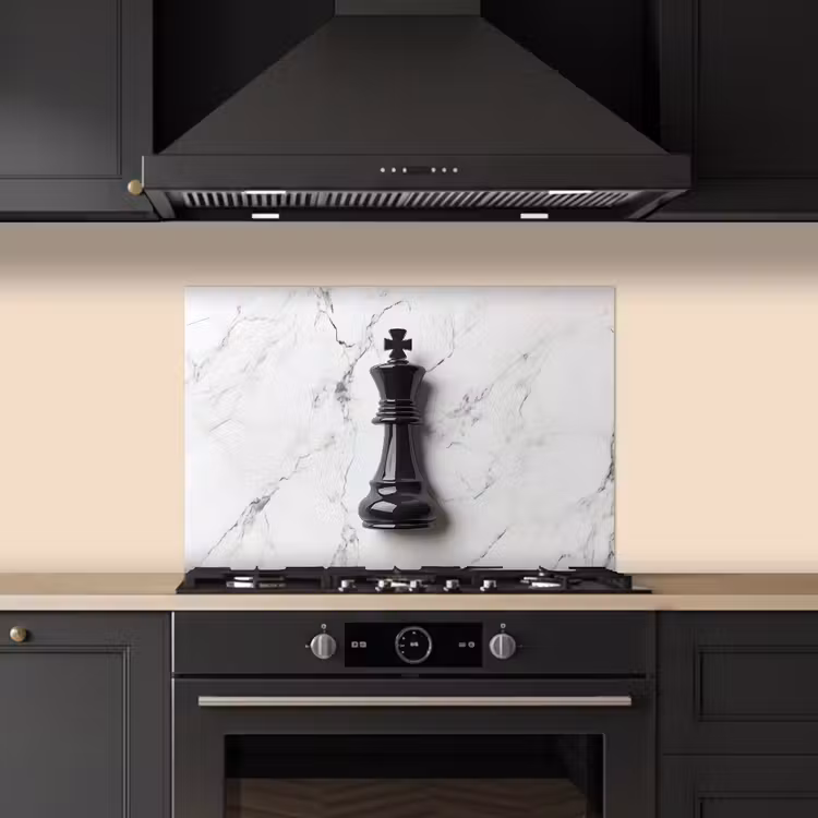 Spatscherm keuken - Schaakstuk - Koning - Zwart - Marmer — 2
