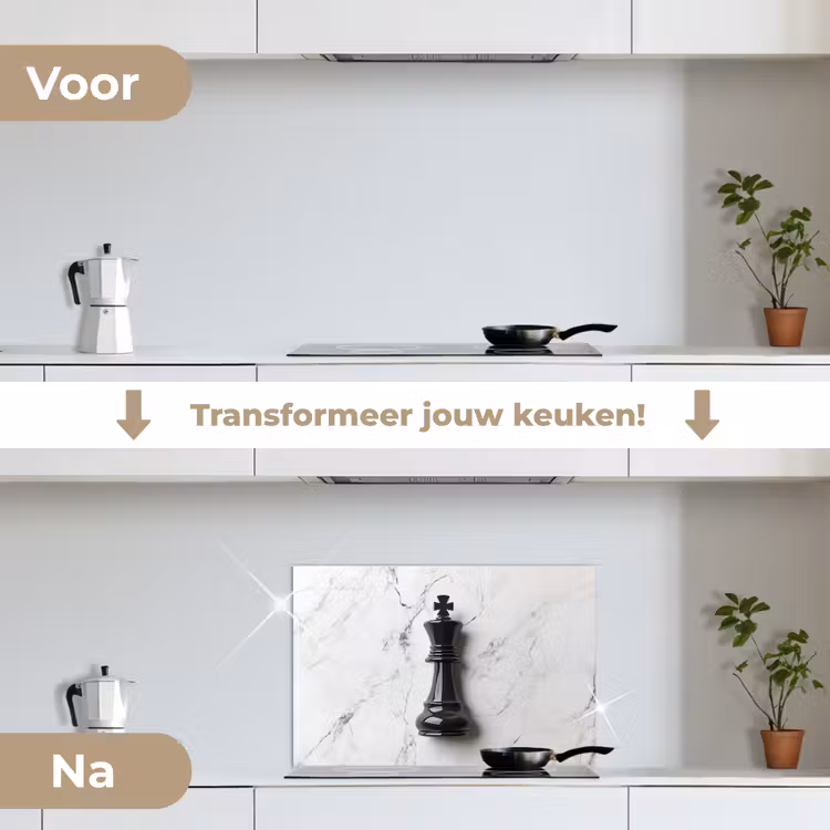 Spatscherm keuken - Schaakstuk - Koning - Zwart - Marmer — 3