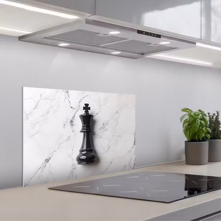 Spatscherm keuken - Schaakstuk - Koning - Zwart - Marmer — 5