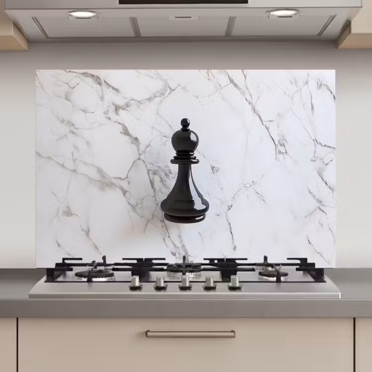 Spatscherm keuken - Schaakstuk - Loper - Zwart - Marmer — 1