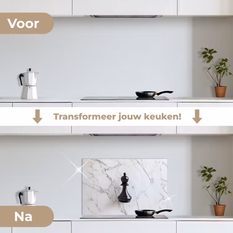 Spatscherm keuken - Schaakstuk - Loper - Zwart - Marmer — 3