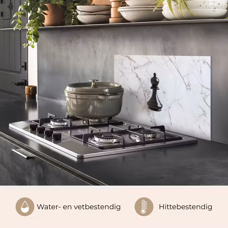 Spatscherm keuken - Schaakstuk - Loper - Zwart - Marmer — 7