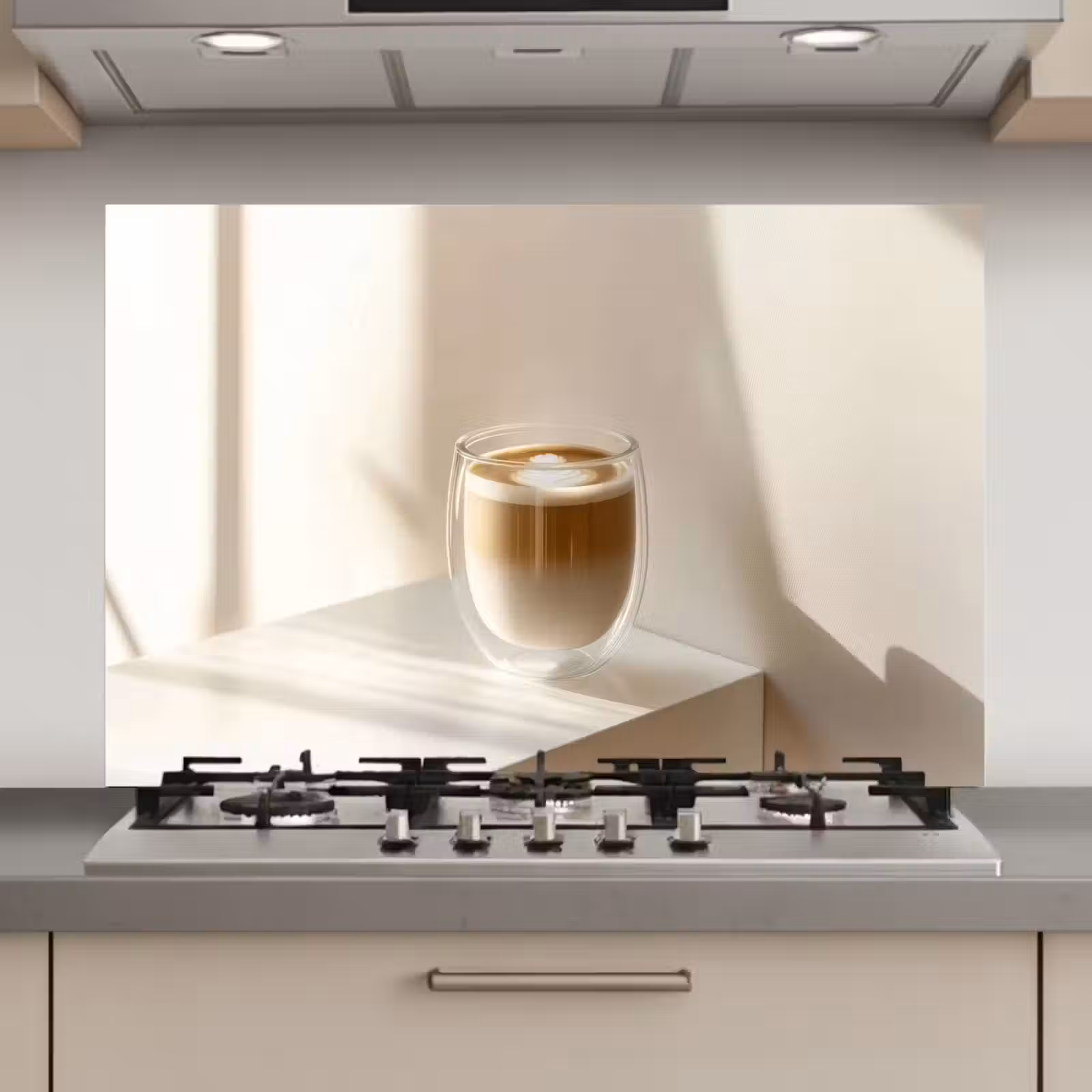 Spatscherm keuken - Mok - Latte - Minimalistisch - Schaduw — 1