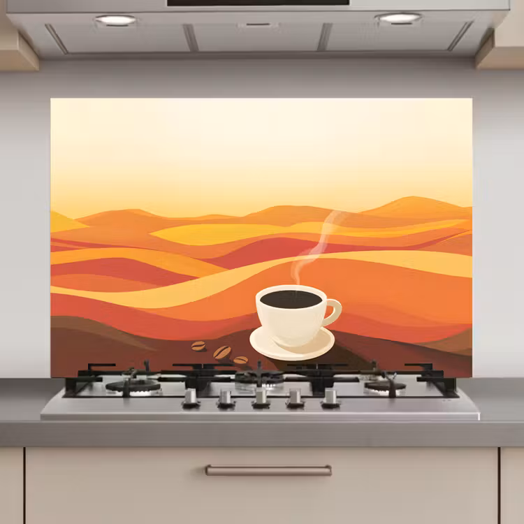 Spatscherm keuken - Koffie - Landschap - Oranje - Koffiebonen — 1