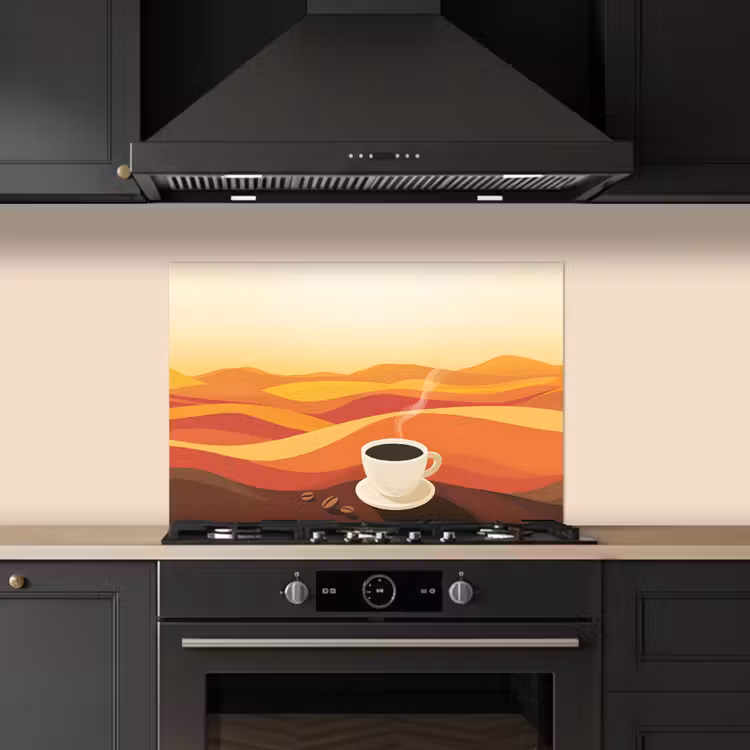 Spatscherm keuken - Koffie - Landschap - Oranje - Koffiebonen — 2