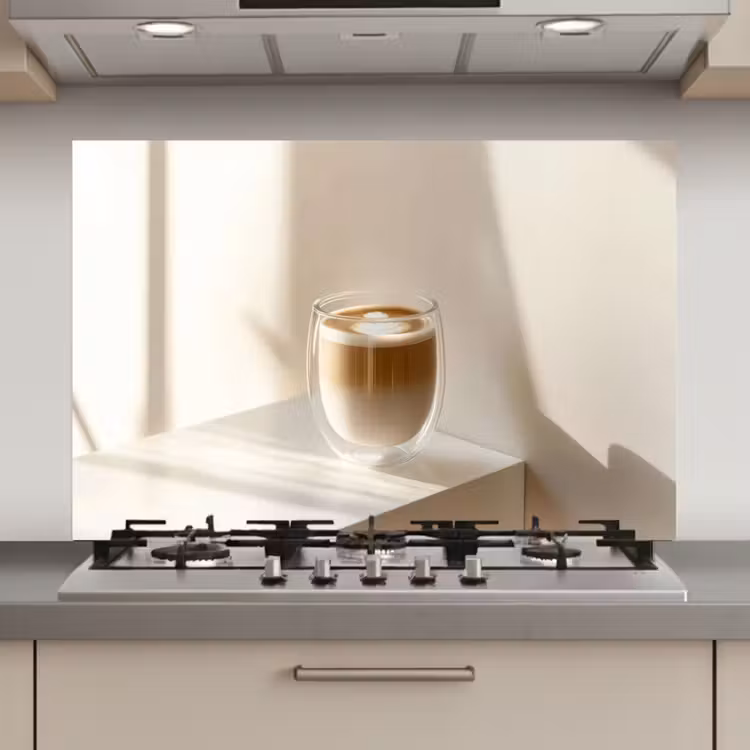 Spatscherm keuken - Mok - Latte - Minimalistisch - Schaduw — 1