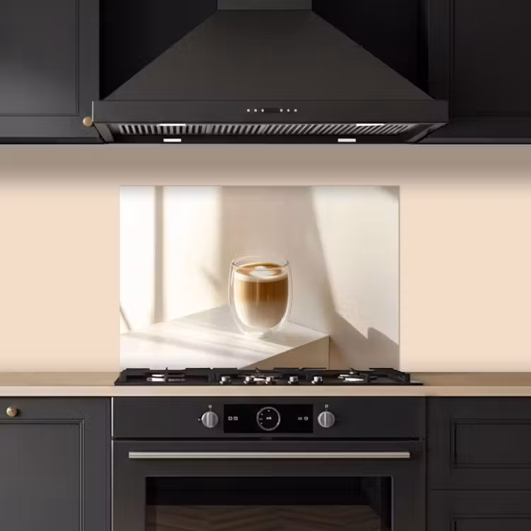 Spatscherm keuken - Mok - Latte - Minimalistisch - Schaduw — 2