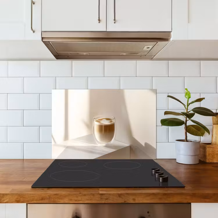 Spatscherm keuken - Mok - Latte - Minimalistisch - Schaduw — 6