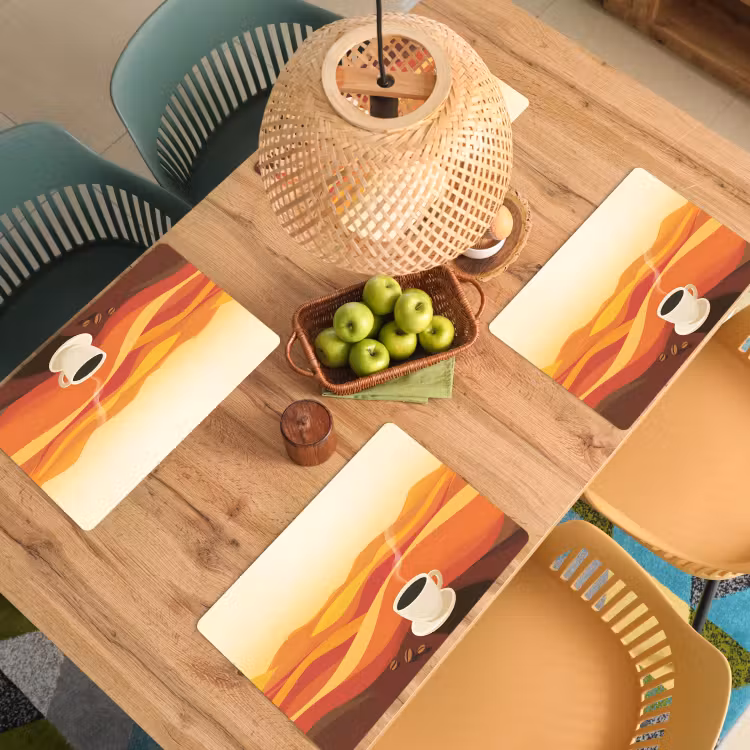 Placemat - 6 stuks - Koffie - Landschap - Oranje - Koffiebonen — 6