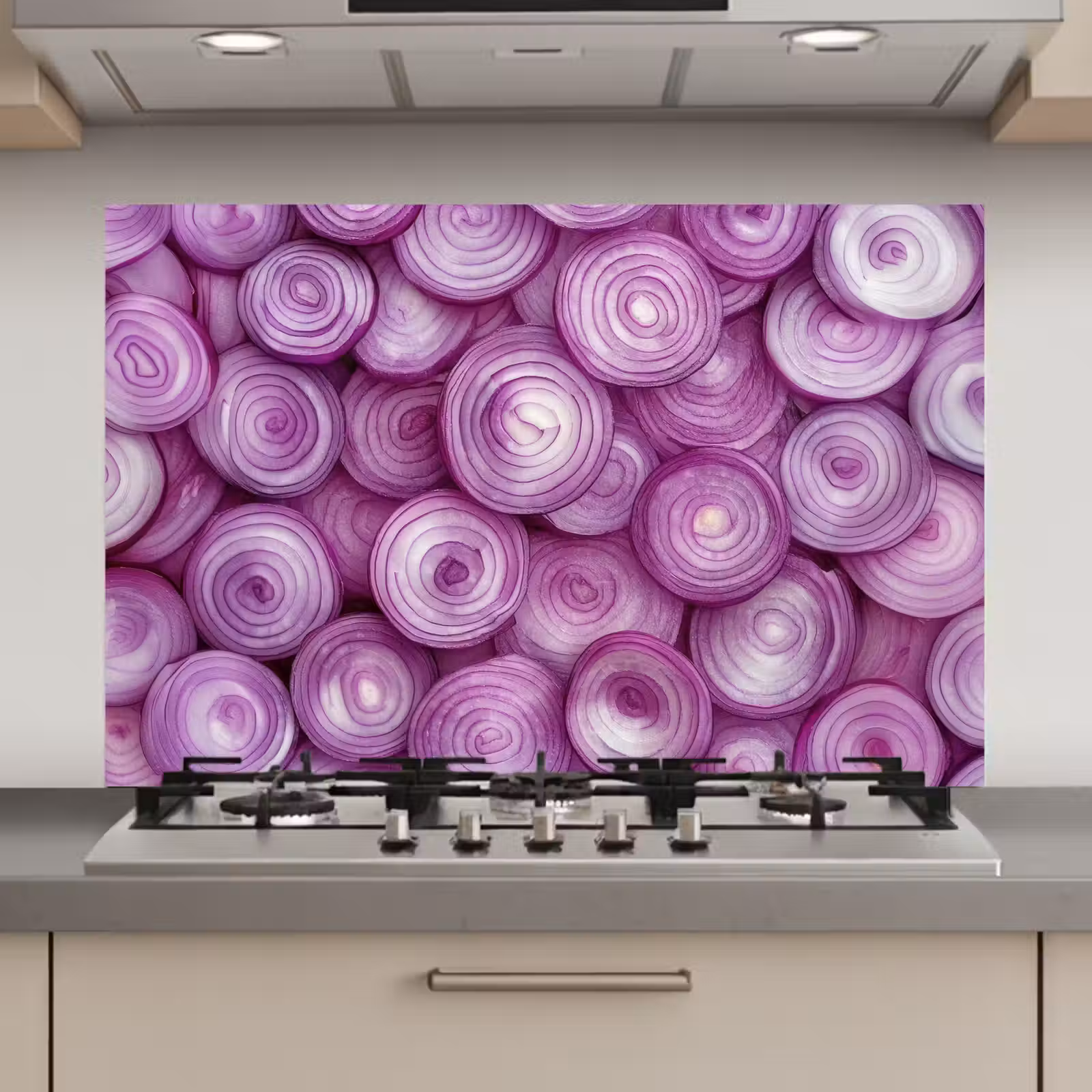 Spatscherm keuken - Paars - Uien - Close up — 1