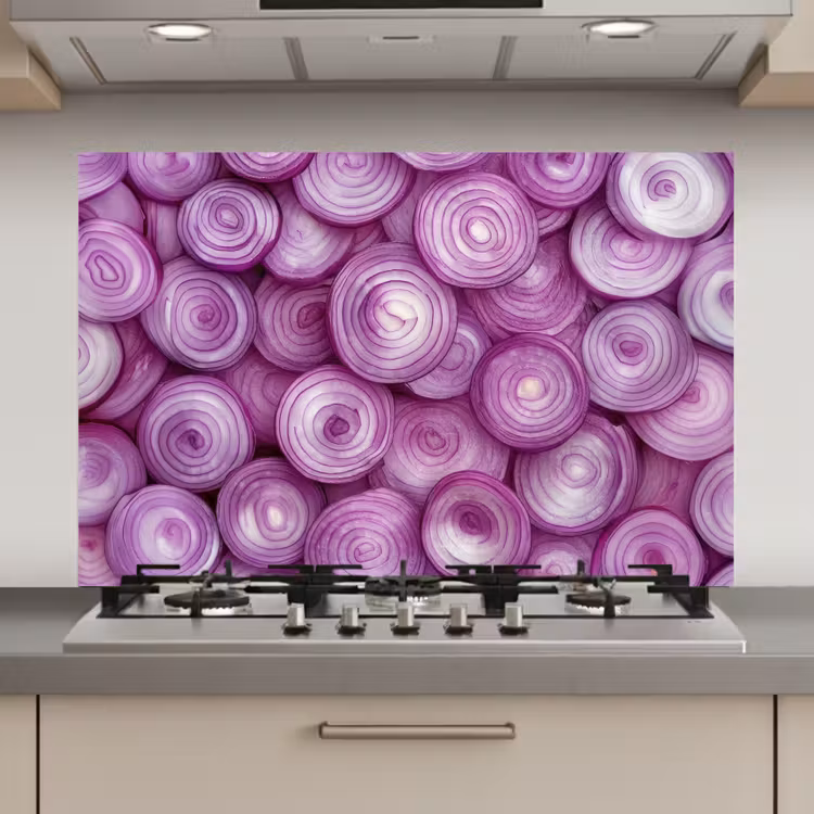 Spatscherm keuken - Paars - Uien - Close up — 1