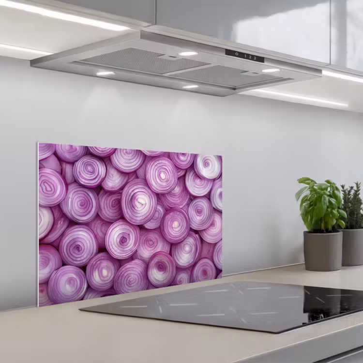Spatscherm keuken - Paars - Uien - Close up — 5