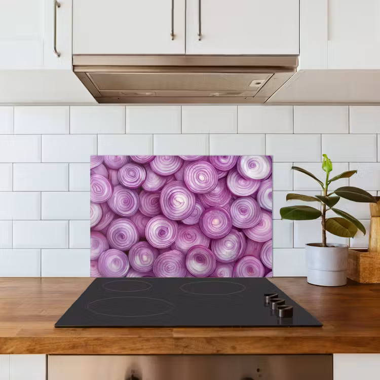 Spatscherm keuken - Paars - Uien - Close up — 6